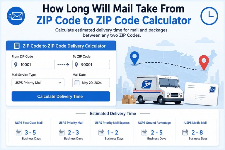 how long will mail take from zip code to zip code calculator